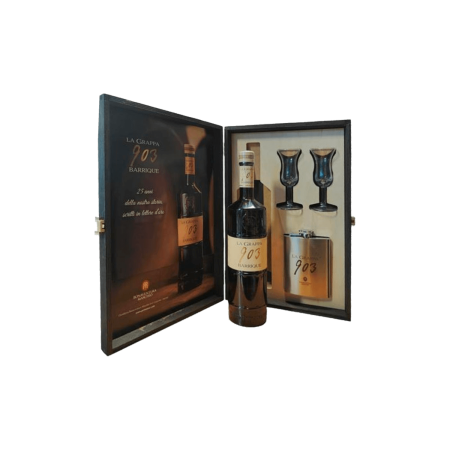 Grappa "903 Barrique" Confezione regalo con Fiaschetta & Bicchieri